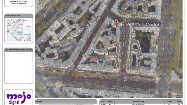 Plan aérien de l’itinéraire de déviation autour de la rue Louis-Codet à Paris 7e